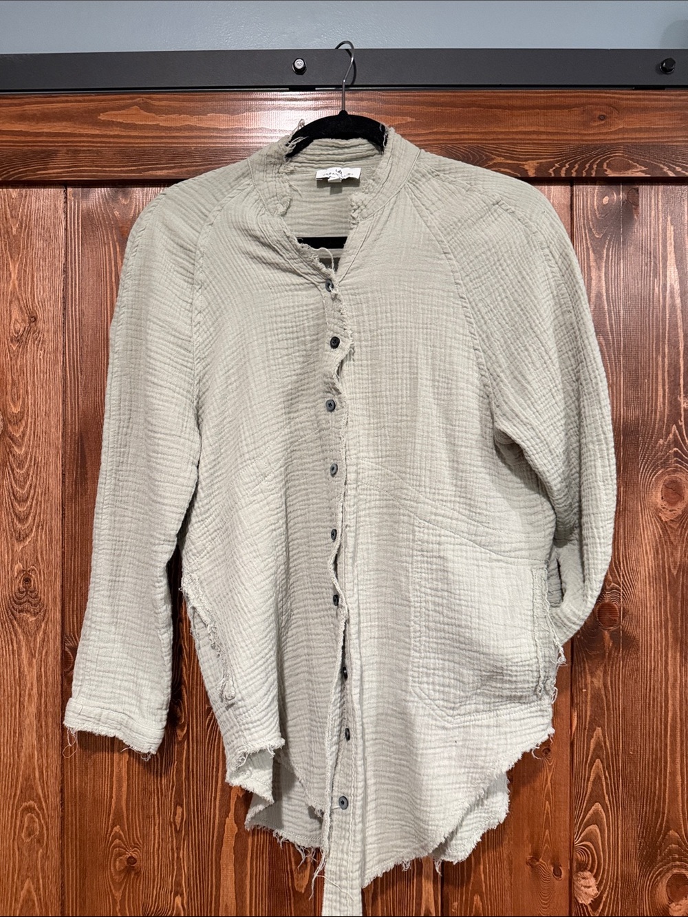 Light Sage Button-Down Gauze Shirt